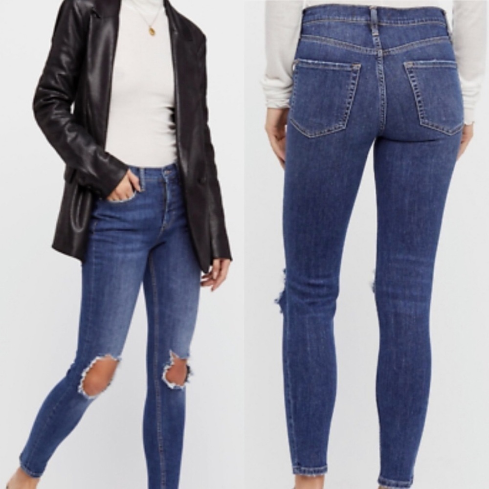 FREE PEOPLE Skinny Knee Hole Jeans Medium Wash 27